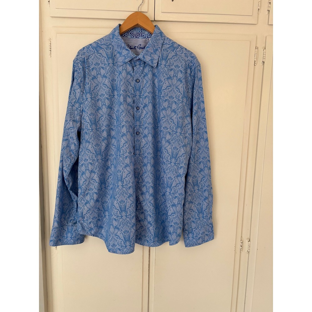 Robert Graham Mens 2XL Classic Fit Blue Damask Paisley Long Sleeve Button Down